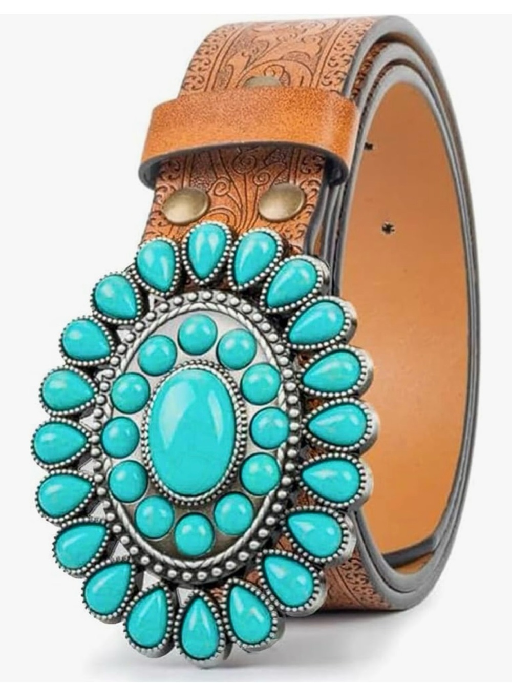 Women Western-Turquoise-Belt Embossed-PU-Leather-Cowgirl-Belt Applies
